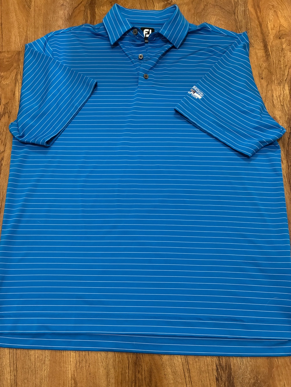 FootJoy Mens Golf Polo Shirt Large Blue White Striped Stonebridge Country Club